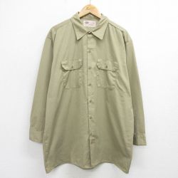 XL★古着 ディッキーズ Dickies 長袖 ワーク シャツ メンズ 00年代 00s 大きいサイズ ロング丈 ベージュ カーキ 24may17 中古 トップス