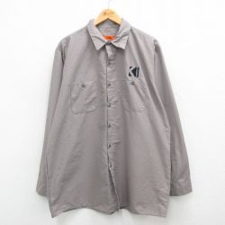 【50%OFF】XL★古着 レッドキャップ 長袖 ワーク シャツ メンズ CORP 大きいサイズ ロング丈 グレー 24aug24 中古 トップス