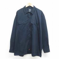 【50%OFF】XL★古着 ディッキーズ Dickies 長袖 ワーク シャツ メンズ 大きいサイズ ロング丈 紺 ネイビー 24aug29 中古 トップス