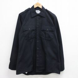 【50%OFF】L★古着 長袖 ワーク シャツ メンズ 90年代 90s USA製 濃紺 ネイビー 24aug31 中古 トップス