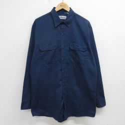 XL★古着 ローバックス 長袖 ワーク シャツ メンズ 90年代 90s 大きいサイズ ロング丈 紺 ネイビー 24aug31 中古 トップス