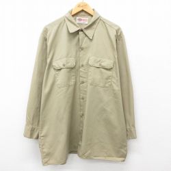 【50%OFF】XL★古着 ディッキーズ Dickies 長袖 ワーク シャツ メンズ 90年代 90s 大きいサイズ ロング丈 USA製 ベージュ カーキ 24sep05 中古 トップス
