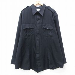 XL★古着 長袖 ワーク シャツ メンズ ヒジ当て 大きいサイズ ロング丈 黒 ブラック 24sep11 中古 トップス