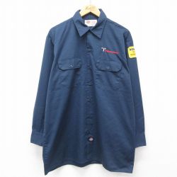 XL★古着 ディッキーズ Dickies 長袖 ワーク シャツ メンズ 00年代 00s Transocean ロング丈 濃紺 ネイビー 24sep14 中古 トップス