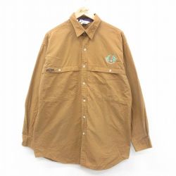 XL★古着 コロンビア COLUMBIA 長袖 ハンティング シャツ メンズ 90年代 90s HAWKEYE ロング丈 茶 ブラウン 【spe】 24nov05 中古 トップス