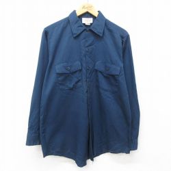 L★古着 ディッキーズ Dickies 長袖 ワーク シャツ メンズ 90年代 90s 紺 ネイビー 24dec03 中古 トップス