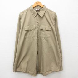 XL★古着 ディッキーズ Dickies 長袖 ワーク シャツ メンズ 90年代 90s 大きいサイズ ロング丈 USA製 ベージュ カーキ 【spe】 24dec03 中古 トップス