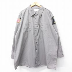 XL★古着 長袖 ワーク シャツ メンズ ニューヨーク 星条旗 大きいサイズ ロング丈 グレー 24dec10 中古 トップス