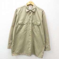 XL★古着 ディッキーズ Dickies 長袖 ワーク シャツ メンズ ベージュ カーキ 24dec18 中古 トップス