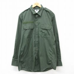 【50%OFF】XL★古着 長袖 ワーク シャツ メンズ リップストップ ロング丈 緑 グリーン 25jan06 中古 トップス