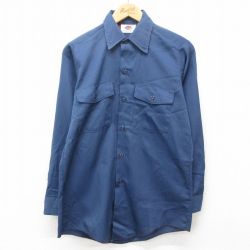 S★古着 ディッキーズ Dickies 長袖 ワーク シャツ メンズ 90年代 90s USA製 紺 ネイビー 25jan16 中古 トップス