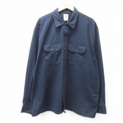 XL★古着 ディッキーズ Dickies 長袖 ワーク シャツ メンズ 大きいサイズ ロング丈 紺 ネイビー 25jan23 中古 トップス