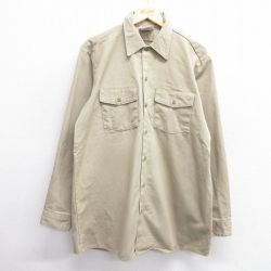 L★古着 ディッキーズ Dickies 長袖 ワーク シャツ メンズ 90年代 90s ロング丈 コットン ベージュ カーキ 25feb27 中古 トップス