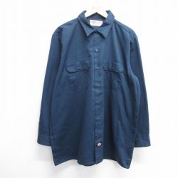 【50%OFF】XL★古着 ディッキーズ Dickies 長袖 ワーク シャツ メンズ 00年代 00s 大きいサイズ ロング丈 USA製 紺 ネイビー 25feb27 中古 トップス
