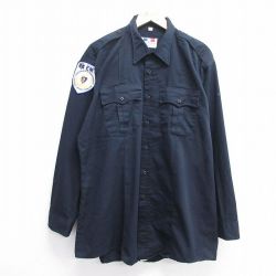 【50%OFF】XL★古着 長袖 ミリタリー シャツ メンズ 90年代 90sEMT ロング丈 USA製 紺 ネイビー 25feb27 中古 トップス