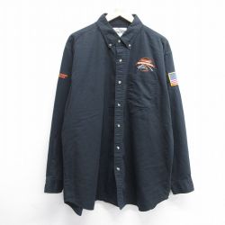 【50%OFF】XL★古着 長袖 ワーク シャツ メンズ INTERMODAL 大きいサイズ ロング丈 ボタンダウン 黒 ブラック 25feb27 中古 トップス