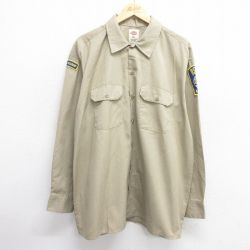 XL★古着 ディッキーズ Dickies 長袖 ワーク シャツ メンズ ボストンポリス 大きいサイズ ロング丈 ベージュ系 カーキ 25mar05 中古 トップス