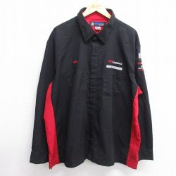 XL★古着 長袖 ワーク シャツ メンズ XPO リップストップ 大きいサイズ 黒他 ブラック 25mar05 中古 トップス