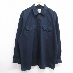 XL★古着 ディッキーズ Dickies 長袖 ワーク シャツ メンズ 大きいサイズ ロング丈 紺 ネイビー 25mar05 中古 トップス