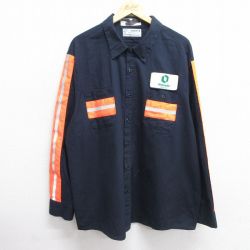 XL★古着 長袖 ワーク シャツ メンズ Oldcastle リフレクター 大きいサイズ 紺 ネイビー 25mar05 中古 トップス