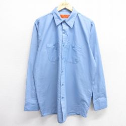 XL★古着 レッドキャップ 長袖 ワーク シャツ メンズ ロング丈 薄紺 ネイビー 25mar05 中古 トップス