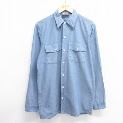 M★古着 ディッキーズ Dickies 長袖 ワーク シャンブレー シャツ メンズ 90年代 90s USA製 薄紺 ネイビー 25mar05 中古 トップス