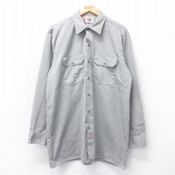 XL★古着 ディッキーズ Dickies 長袖 ワーク シャツ メンズ 00年代 00s ロング丈 グレー 25mar18 中古 トップス