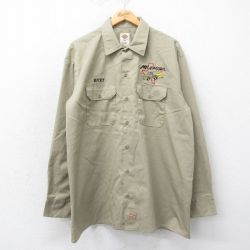 【20%OFF】XL★古着 ディッキーズ Dickies 長袖 ワーク シャツ メンズ MAX HEAVY HAUL 大きいサイズ ロング丈 ベージュ カーキ 25mar18 中古 トップス