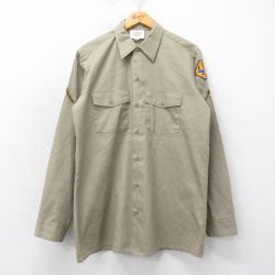 【20%OFF】L★古着 ディッキーズ Dickies 長袖 ワーク シャツ メンズ 90年代 90s ロング丈 USA製 ベージュ カーキ 25mar18 中古 トップス