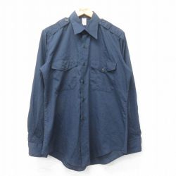 【20%OFF】L★古着 長袖 ミリタリー シャツ メンズ 80年代 80s USA製 紺 ネイビー 25mar18 中古 トップス