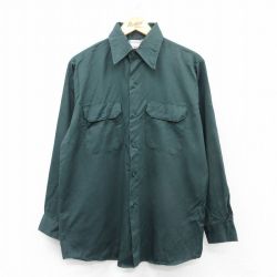 【50%OFF】L★古着 長袖 ワーク シャツ メンズ 80年代 80s 濃緑系 グリーン 25mar26 中古 トップス