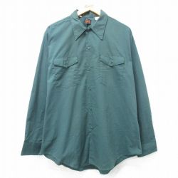 XL★古着 リー Lee 長袖 ワーク シャツ メンズ 80年代 80s ロング丈 USA製 緑系 グリーン 【spe】 25apr01 中古 トップス