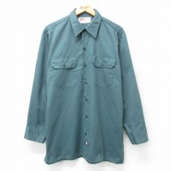 XL★古着 ディッキーズ Dickies 長袖 ワーク シャツ メンズ 00年代 00s ロング丈 緑系 グリーン 25apr01 中古 トップス