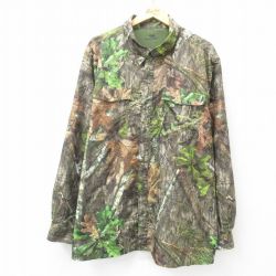 【50%OFF】XL★古着 長袖 ハンティング シャツ メンズ モッシーオーク 大きいサイズ ロング丈 緑他 グリーン 迷彩 内側メッシュ 25apr28 中古 トップス