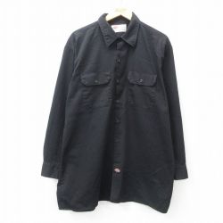 【50%OFF】XL★古着 ディッキーズ Dickies 長袖 ワーク シャツ メンズ 00年代 00s 大きいサイズ ロング丈 黒 ブラック 25apr28 中古 トップス