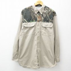 XL★古着 長袖 ハンティング シャツ メンズ モッシーオーク ロング丈 コットン 薄ベージュ他 カーキ 迷彩 内側メッシュ 25apr28 中古 トップス