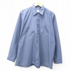 【20%OFF】XL★古着 長袖 ワーク シャツ メンズ 90年代 90s USA製 紺他 ネイビー ストライプ 【spe】 25apr28 中古 トップス