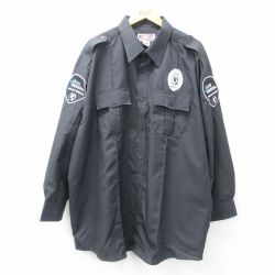 XL★古着 長袖 ミリタリー シャツ メンズ SECURITY 大きいサイズ ロング丈 濃グレー 25apr28 中古 トップス