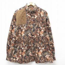 XL★古着 長袖 ハンティング シャツ メンズ シカ ヒジ当て 大きいサイズ コットン ボタンダウン 茶他 ブラウン 25may08 中古 トップス