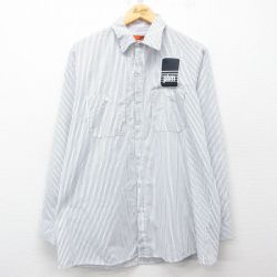 【50%OFF】XL★古着 レッドキャップ 長袖 ワーク シャツ メンズ 00年代 00s Pbm ロング丈 白他 ホワイト ストライプ 25may08 中古 トップス