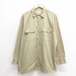 XL★古着 ディッキーズ Dickies 長袖 ワーク シャツ メンズ ベージュ カーキ 25may26 中古 トップス