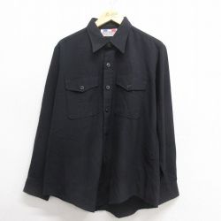L★古着 長袖 ワーク シャツ メンズ 80年代 80s USA製 黒 ブラック 25may26 中古 トップス