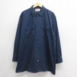 【50%OFF】XL★古着 ディッキーズ Dickies 長袖 ワーク シャツ メンズ 00年代 00s 大きいサイズ ロング丈 紺 ネイビー 25may26 中古 トップス