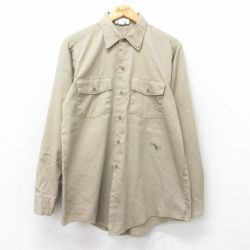 L★古着 ディッキーズ Dickies 長袖 ワーク シャツ メンズ 90年代 90s USA製 ベージュ カーキ 25jun13 中古 トップス