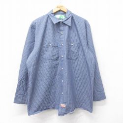 L★古着 レッドキャップ 長袖 ワーク シャツ メンズ 00年代 00s コットン 薄紺他 ネイビー ストライプ 25jun13 中古 トップス
