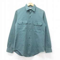 【20%OFF】S★古着 長袖 ワーク シャツ メンズ 80年代 80s 濃緑 グリーン 25jun13 中古 トップス