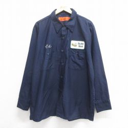 XL★古着 長袖 ワーク シャツ メンズ Burke 紺 ネイビー 25jun24 中古 トップス