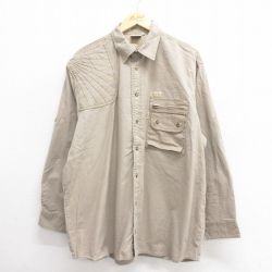 【50%OFF】XL★古着 長袖 ハンティング シャツ メンズ 90年代 90s 大きいサイズ ロング丈 コットン ベージュ カーキ 25jun24 中古 トップス
