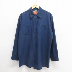 XL★古着 長袖 ワーク シャツ メンズ 90年代 90s 紺 ネイビー 25jun24 中古 トップス