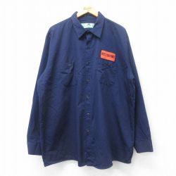 XL★古着 レッドキャップ 長袖 ワーク シャツ メンズ 00年代 00s NYS THRUWAT 大きいサイズ ロング丈 コットン 紺 ネイビー 25jun28 中古 トップス